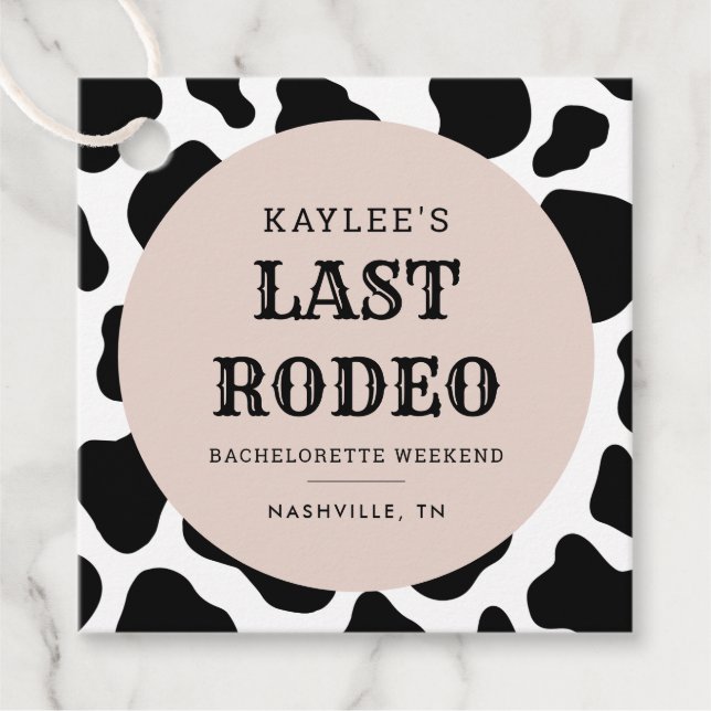 Letztes Rodeo Cowgirl Bachelorette Weekend Party Geschenkanhänger (Vorderseite)