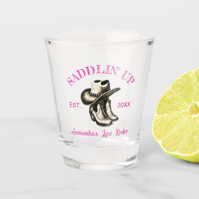 Letztes Rodeo Cowgirl Boots Hat Junggeselinnen-Abs Schnapsglas (Vorderseite)