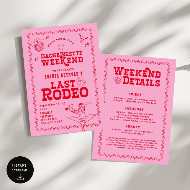 Letztes Rodeo Cowgirl Pink und Red Bachelorette Einladung (Von Creator hochgeladen)
