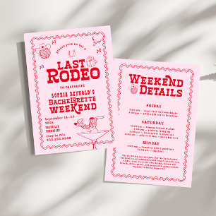Letztes Rodeo Cowgirl Pink und Red Bachelorette Einladung