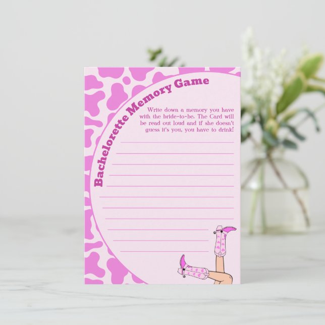Letztes Rodeo Pink Cowgirl Bachelorette Memory Gam Begleitkarte (Stehend Vorderseite)