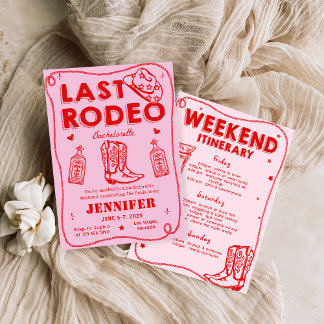 Letztes Rodeo Rosa Red Cowgirl Bachelorette Wochen Einladung