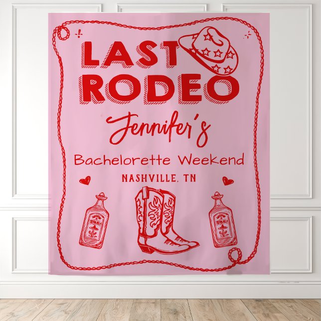 Letztes Rodeo Rosa Red Cowgirl Bachelorette Wochen Wandteppich (Von Creator hochgeladen)