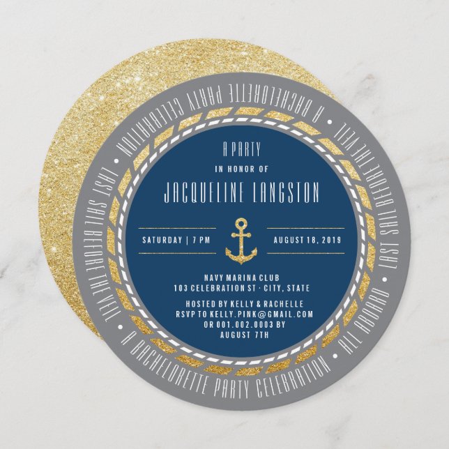 Letztes Segel vor dem Schleier Chic Junggeselinnen Einladung (Vorne/Hinten)