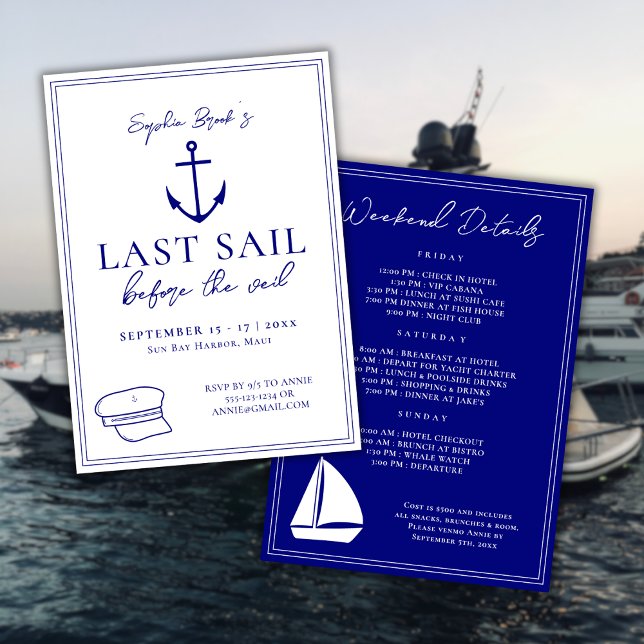 Letztes Segel vor dem Veil Bachelorette Wochenende Einladung (Von Creator hochgeladen)