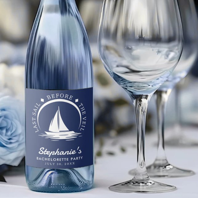 Letztes Segel vor dem Veil Blue Junggeselinnen-Abs (Last Sail Before the Veil Blue Bachelorette Party Sparkling Wine Label
)