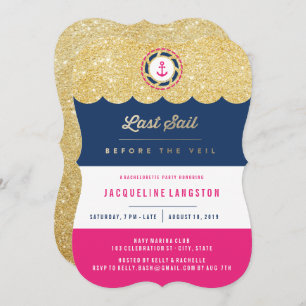 Letztes Segel vor dem Veil Glam Junggeselinnen-Abs Einladung