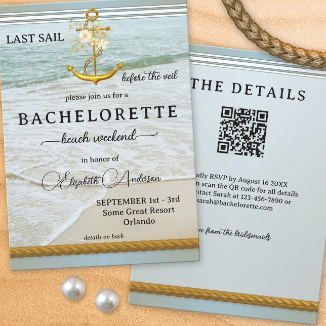 Letztes Segel vor dem Veil QR Bachelorette Wochene Einladung (Von Creator hochgeladen)