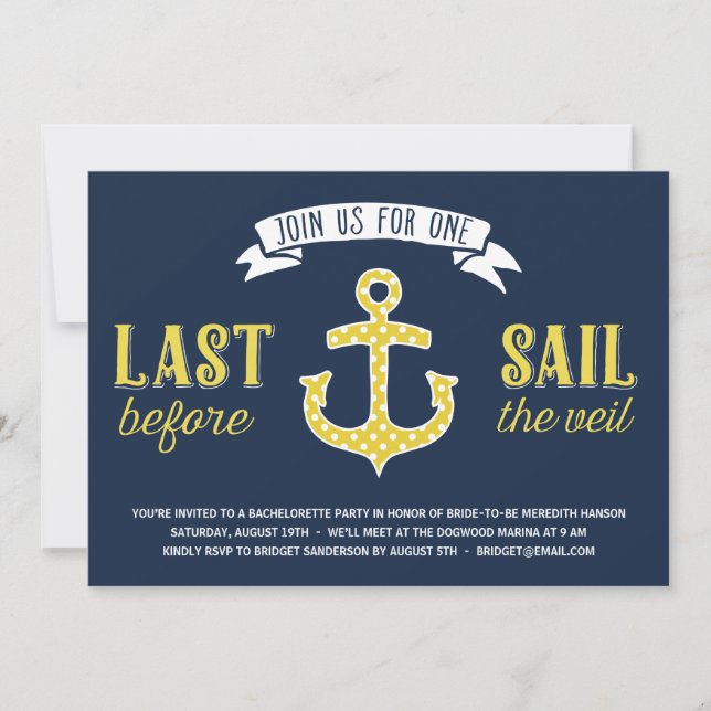 Letztes Segelschiff | Nautischer Junggeselinnen-Ab Einladung (Vorderseite)