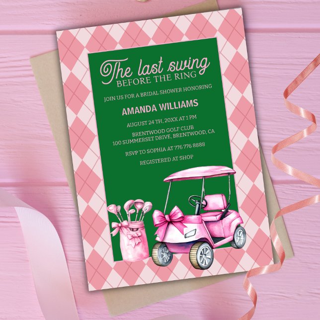 Letztes Swing Pink & Green Raute Golf Brautparty Einladung (Von Creator hochgeladen)