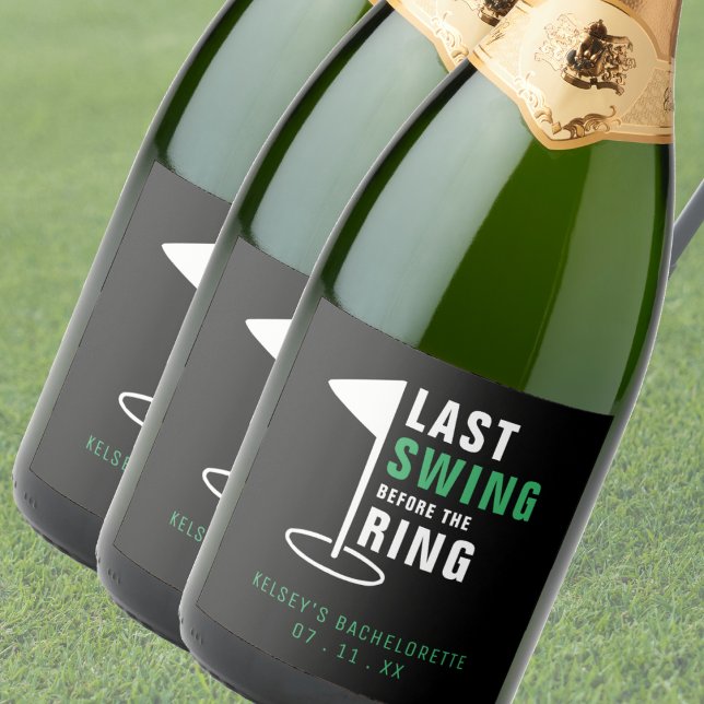 Letztes Swing vor dem Ring Golf Junggeselinnen-Abs (Last Swing Before the Ring Golf Bachelorette Party Sparkling Wine Label)
