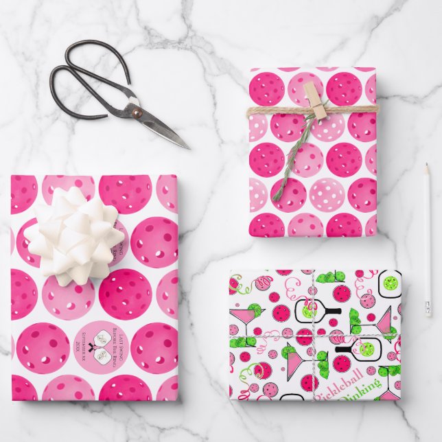 Letztes Swing vor der Hochzeit Pickleball Pink Geschenkpapier Set (Vorderseite)
