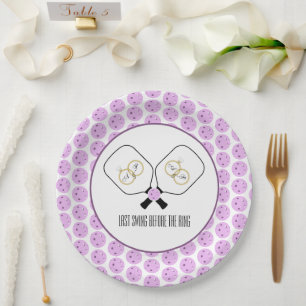 Letztes Swing vor der Ring-Hochzeit Pickleball Pappteller