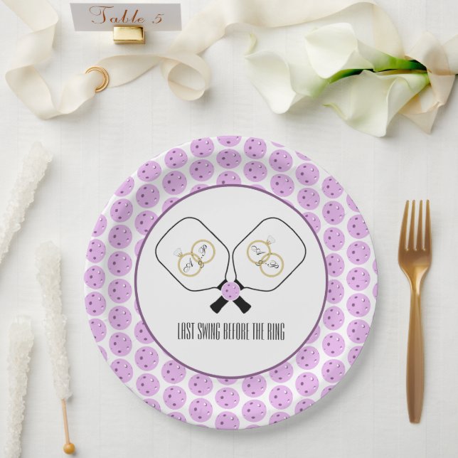 Letztes Swing vor der Ring-Hochzeit Pickleball Pappteller (Hochzeit)