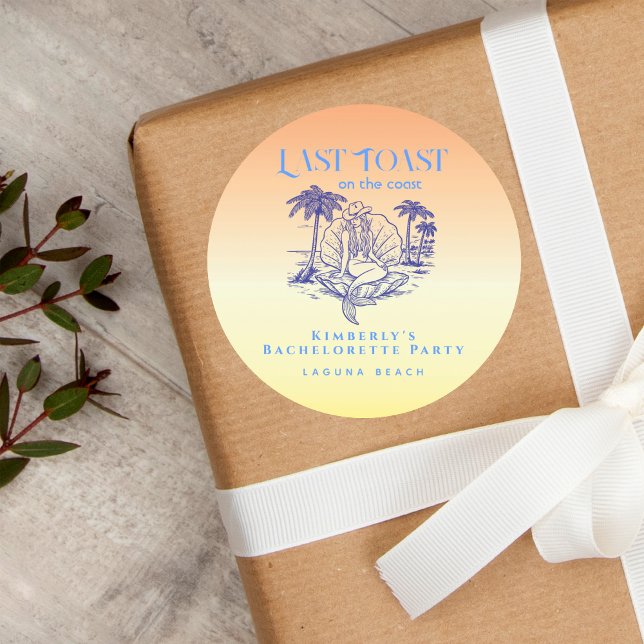 Letztes Toast Cowgirl Mermaid Sunset Bach Party Runder Aufkleber (Von Creator hochgeladen)