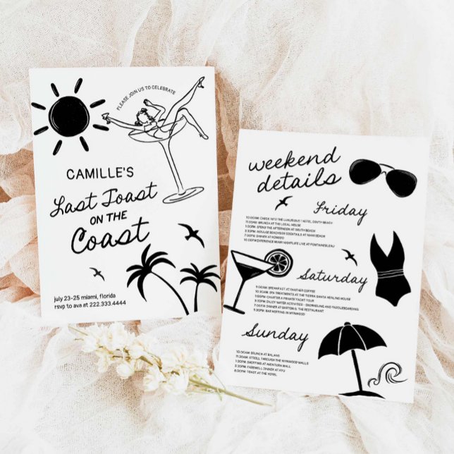 Letztes Toast Hand Dragon Bachelorette Wochenende Einladung (Last Toast Hand Drawn Bachelorette Weekend with itinerary Invitation)