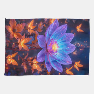 Leuchtblauer und Lila Lotus-Blume Geschirrtuch