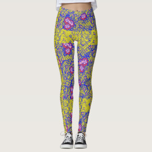 Leuchtblaues Netz mit Blume 01 Gelb BG Leggings