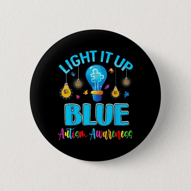 Leuchte Blau Autistisch Autismus-Bewusstsein Männe Button (Vorderseite)