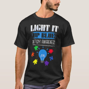 Leuchte es Blau Autismus-Bewusstseinsmonat Puzzle- T-Shirt