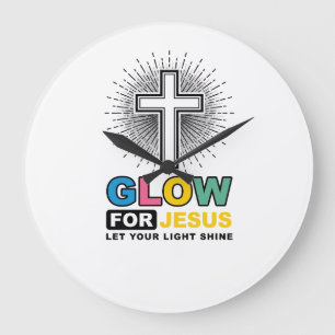 Leuchte für Jesus Christliches Kreuz Licht-Shirt-D Große Wanduhr