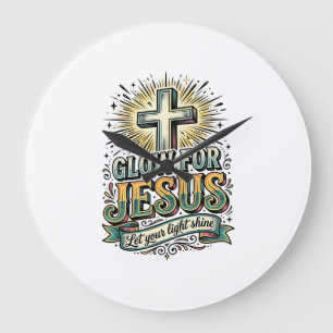 Leuchte für Jesus Vintage Christian Kreuz Shirt Große Wanduhr