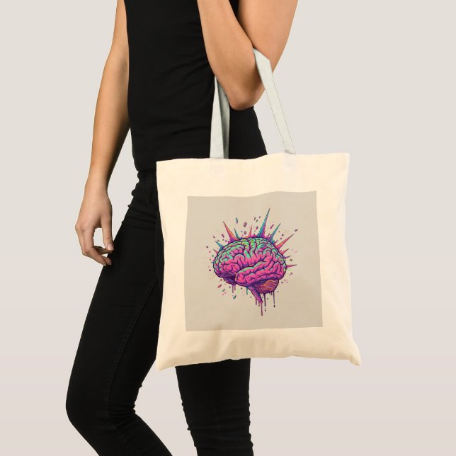 Leuchte Mit Deinem Geist Neon-Gehirn Statement Tragetasche (Vorderseite (Produkt))
