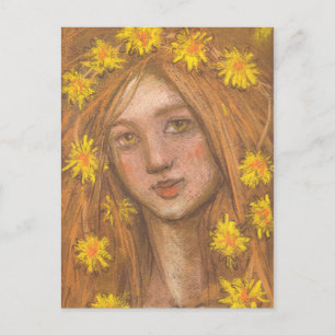 Leuchten Blümchen, Blonde Girl und Blume Malerei Postkarte
