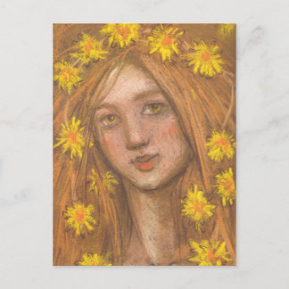 Leuchten Blümchen, Blonde Girl und Blume Malerei Postkarte