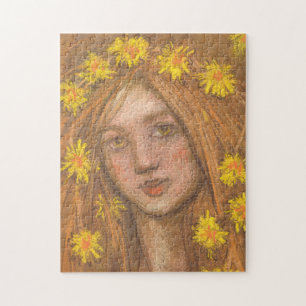 Leuchten Blümchen, Blonde Girl und Blume Malerei Puzzle