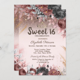 Leuchten, Chic Blume Glitzer Sweet 16 Einladung