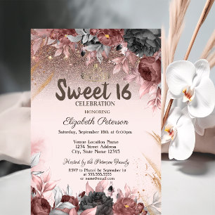 Leuchten, Chic Blume Glitzer Sweet 16 Einladung