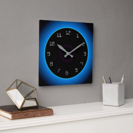 Leuchtend blau/Aqua auf schwarz> Wall-Uhr Quadratische Wanduhr