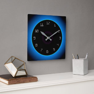 Leuchtend blau/Aqua auf schwarz> Wall-Uhr Quadratische Wanduhr