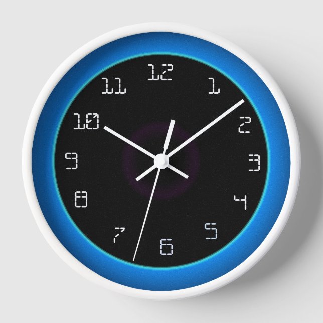 Leuchtend blau/Aqua auf schwarz> Wall-Uhr Uhr (Vorderseite)
