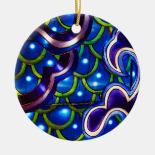 Leuchtend blaue Schuppen Keramik Ornament
