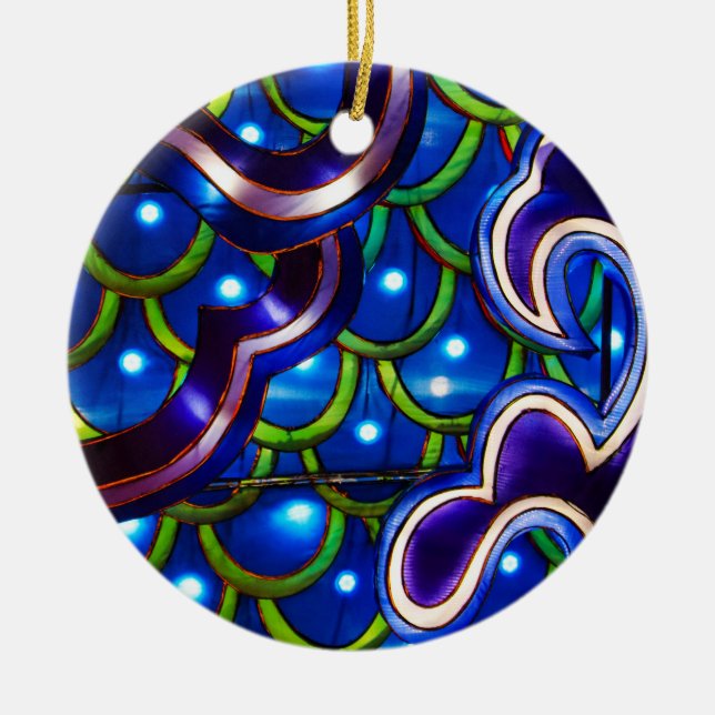 Leuchtend blaue Schuppen Keramik Ornament (Vorne)
