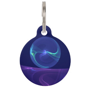 Leuchtend blaue violette Traum-Abstrakte Fraktal-K Haustiermarke