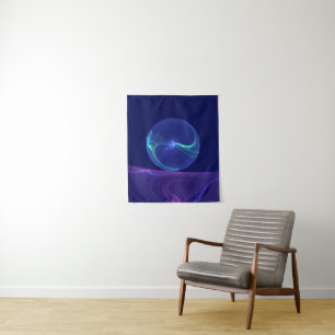 Leuchtend blaue violette Traum-Abstrakte Fraktal-K Wandteppich