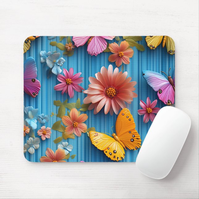 LEUCHTEND BUNTE BLUMEN UND SCHMETTERLINGE MOUSEPAD (Mit Mouse)