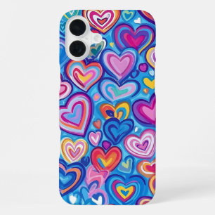 LEUCHTEND BUNTE REGENBOGEN VALENTINSHERZEN iPhone 16 PLUS HÜLLE