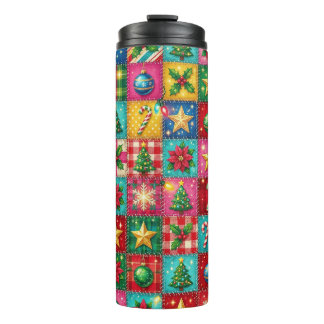 LEUCHTEND BUNTE WEIHNACHTS-PATCHWORK-OPTIK THERMOSBECHER
