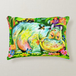 leuchtend farbige Nilpferde und Vögel Dekokissen