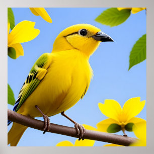 Leuchtend Gelber Singvogel Auf Zweig Geschenk Voge Poster