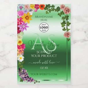 Leuchtend grüne Blumenproduktetiketten Monogrammlo Lebensmitteletikett