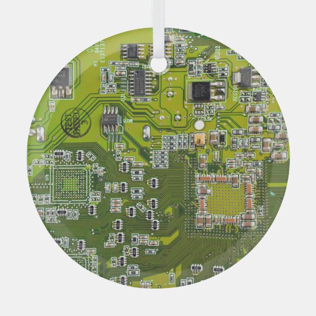 Leuchtend grüne Computergehäuse Ornament Aus Glas (Vorderseite)