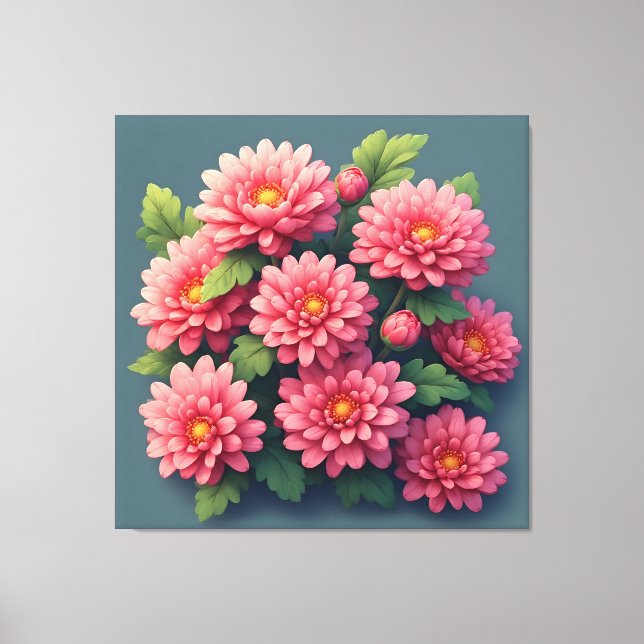Leuchtend rosa Chrysanthemenstrauß Leinwanddruck (Vorderseite)