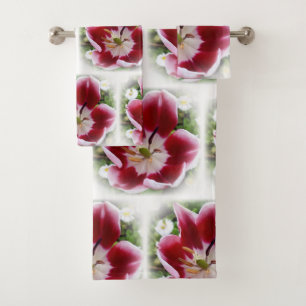 leuchtend rote Tulpe Badhandtuch Set