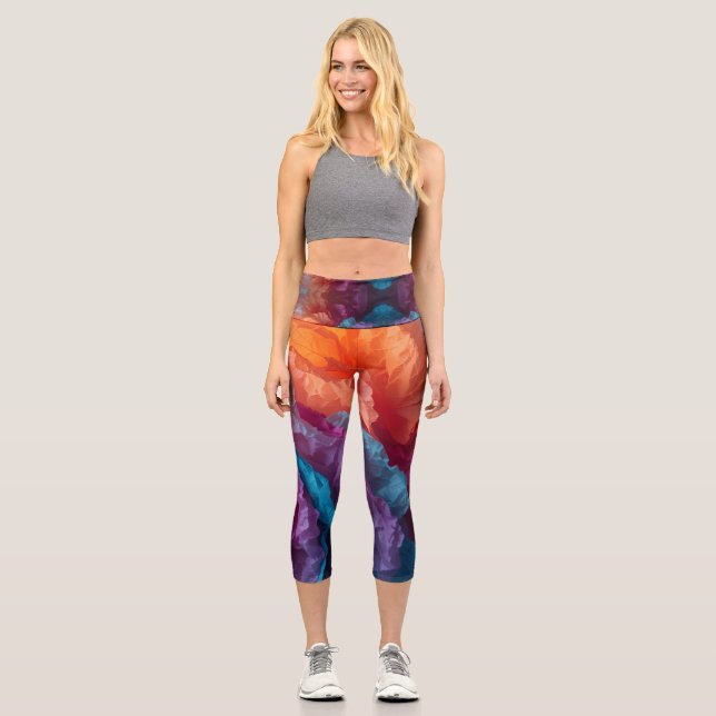 Leuchtende Abstrakte Gewebepapierschichten Capri Leggings (Vorderseite)