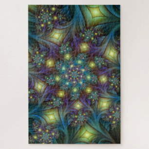 Leuchtende abstrakte glänzende Türkis-Purple-Frakt Puzzle